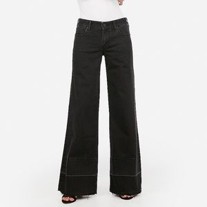 NWT Express Black Wide Leg Raw Hem Jean